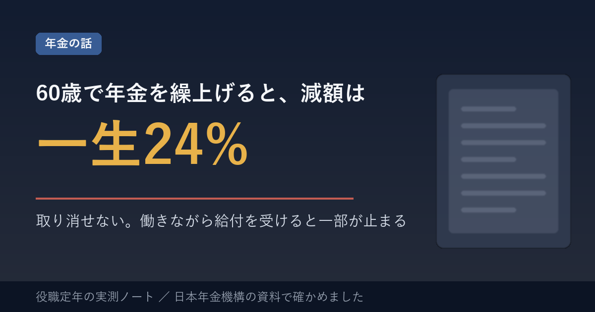 60歳で年金を繰上げると、減額は一生24%。取り消せない。働きながら給付を受けると一部が止まる